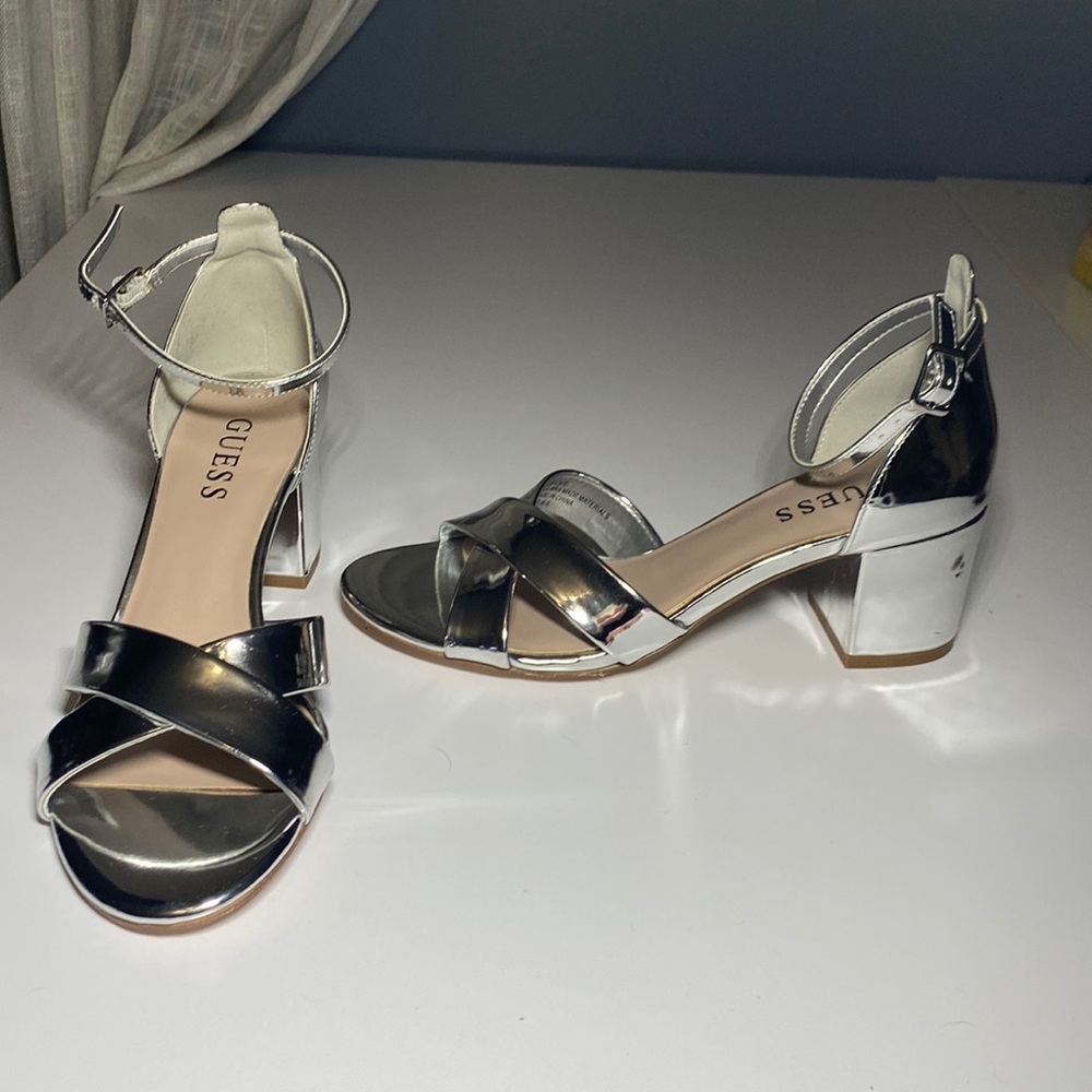 Silver Guess block heel sandal